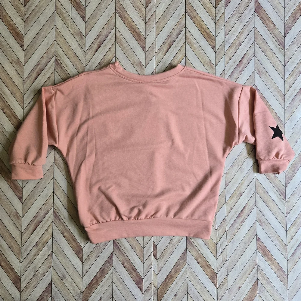 Kids' Bowknot Ruched Pink Sweater Girl's Crewneck Pullover Star Sweatshirt 3-4Y